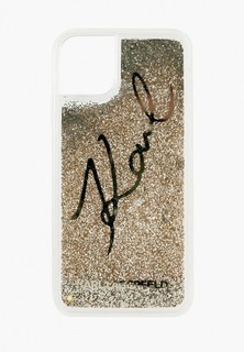 Чехол для iPhone Karl Lagerfeld 11, Liquid glitter Karl signature Hard Transp/Gold