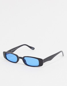 Черные прямоугольные солнцезащитные очки с синими линзами ASOS DESIGN-Черный