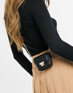 Миниатюрная стеганая сумочка черного цвета с цепочкой Glamorous Exclusive-Черный