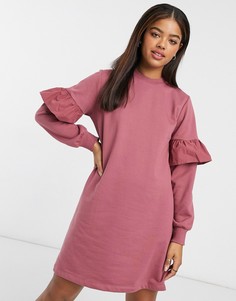Платье-свитшот мини розового цвета с оборками на рукавах New Look-Розовый