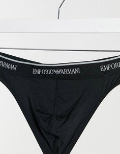 Черные стринги из микрофибры с логотипом Emporio Armani-Черный