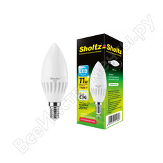 Светодиодная лампа sholtz свеча 11вт e14 4200к 220в, керамика loc4106