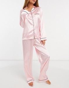 Атласный розовый пижамный комплект In The Style x Billie Faires