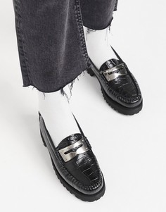 Черные кожаные пенни-лоферы с тиснением под крокодиловую кожу G H Bass Weejun-Черный