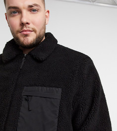Черная куртка из искусственного меха с нейлоновыми карманами New Look Plus-Черный