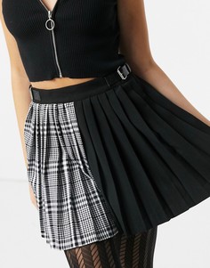 Плиссированная юбка из комбинированного черного и клетчатого материала Bershka-Мульти