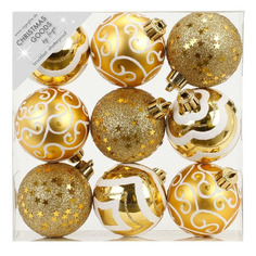 Новогодний декор Набор елоч.игрушек 81074G001 шар (упак.:9шт) пластик д.60мм золотистый коробка Noname