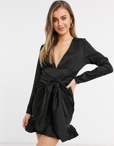 Платье с запахом и сборками Lola May-Черный цвет