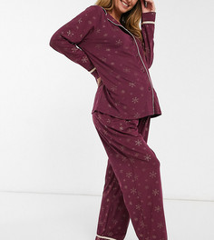 Классический супермягкий пижамный комплект с золотистым фольгированным принтом снежинок Loungeable Maternity-Красный