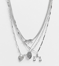 Многоярусное серебристое ожерелье с разнообразными подвесками Reclaimed Vintage Inspired-Серебряный