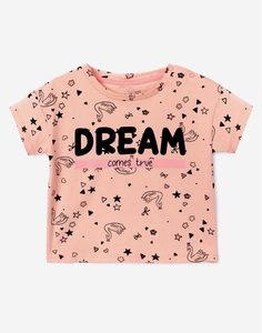 Розовая футболка oversize с рисунками для малышки Gloria Jeans