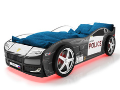 Кровать-машина карлсон турбо полиция с подъемным механизмом, объемными колесами, подсветкой дна и фар (magic cars) черный 85x48x178 см.