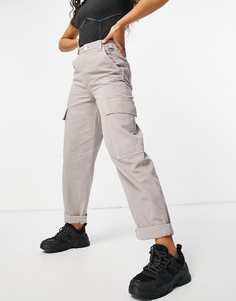 Серо-лиловые форменные брюки с карманами в стиле милитари ASOS DESIGN-Розовый цвет