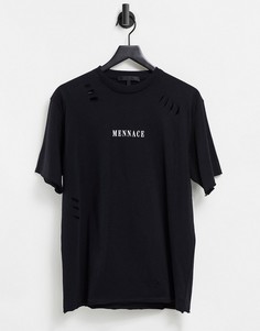 Черная футболка с коротким рукавом и эффектом поношенности Mennace-Черный цвет