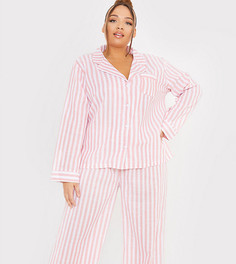 Розовый пижамный комплект из рубашки и брюк в тонкую полоску In The Style Plus x Lorna Luxe