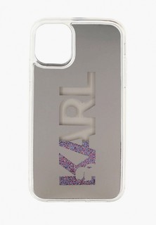 Чехол для iPhone Karl Lagerfeld 12/12 Pro (6.1), Liquid glitter Mirror Karl logo Silver