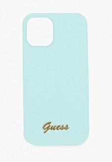 Чехол для iPhone Guess 12/12 Pro (6.1), чехол Liquid Silicone Gold metal Logo Light blue