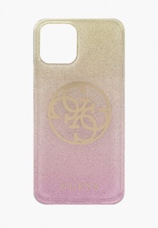 Чехол для iPhone Guess 12/12 Pro (6.1), PC/TPU 4G Circle Logo Glitter Gradient Gold/Pink