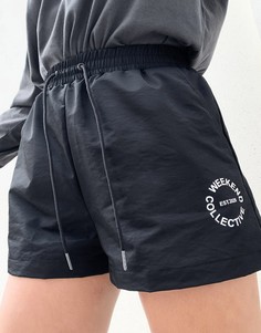 Черные шорты из нейлона с логотипом ASOS DESIGN Weekend Collective-Черный цвет