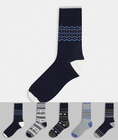 Набор из 5 пар темно-синих носков с узором «фэр-айл» Burton Menswear-Темно-синий