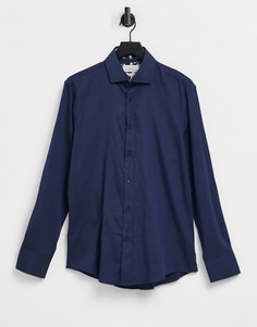 Темно-синяя рубашка узкого кроя с манжетами и принтом Gianni Feraud-Темно-синий