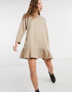 Платье-свитшот бежевого цвета с удлиненным подолом New Look-Коричневый цвет