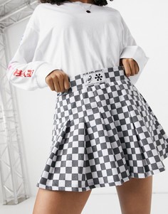 Мини-юбка со складками в клетку New Girl Order (от комплекта)-Черный цвет
