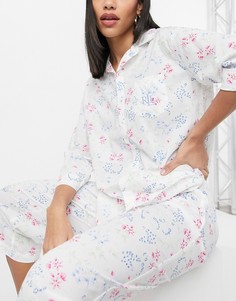 Пижама цвета слоновой кости с брюками-капри и рубашкой с лацканами с цветочным принтом Lauren by Ralph Lauren-Белый