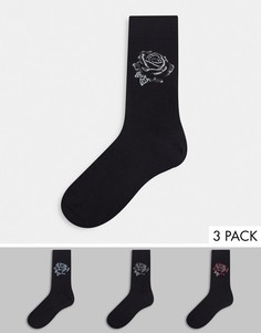 Набор из трех пар носков с розами Bolongaro Trevor-Черный цвет