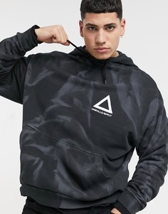 Черный выбеленный oversized-худи с несколькими логотипами ASOS Unrvlld Supply-Черный цвет