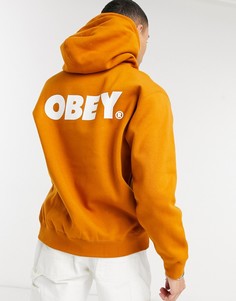 Худи оранжевого цвета с крупным логотипом на спине Obey-Коричневый цвет