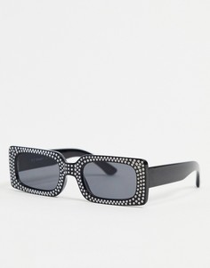 Квадратные солнцезащитные очки в черной оправе с украшениями AJ Morgan-Черный цвет