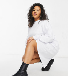 Белое платье-футболка в стиле oversized, с длинными рукавами и высоким воротом ASOS Weekend Collective Curve-Белый