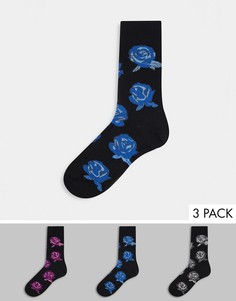 Набор из трех пар носков с принтом роз сбоку Bolongaro Trevor-Многоцветный