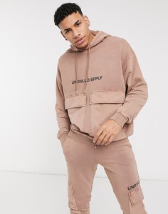 Светло-коричневый выбеленный oversized-худи c принтом логотипа от комплекта ASOS Unrvlld Supply-Коричневый цвет