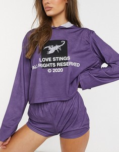 Фиолетовый худи для дома с принтом "Love stings" Adolescent Clothing-Фиолетовый цвет