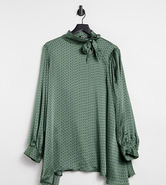 Свободная блузка в ромбовидный горошек, с бантом и объемными рукавами Fashion Union Plus-Зеленый цвет