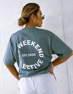 Оversized-футболка цвета хаки с логотипом ASOS Weekend Collective-Зеленый цвет