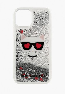 Чехол для iPhone Karl Lagerfeld 12 mini (5.4), Liquid glitter Choupettes head Silver