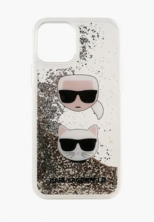 Чехол для iPhone Karl Lagerfeld 12 mini (5.4), Liquid glitter Karl and Choupette heads Gold