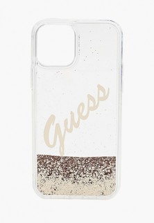 Чехол для iPhone Guess 12/12 Pro, Liquid glitter Script logo Gold