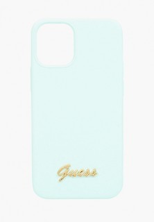 Чехол для iPhone Guess 12 mini (5.4), Liquid Silicone Gold metal Logo Light blue