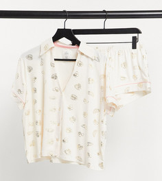 Пижамный комплект с тропическим принтом из рубашки и шорт с оборками The Wellness Project Petite-Белый