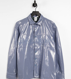 Синяя рубашка из искусственной кожи с вышивкой от комплекта COLLUSION Unisex-Голубой