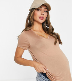 Желтовато-коричневая свободная футболка с V-образным вырезом ASOS DESIGN Maternity-Коричневый цвет