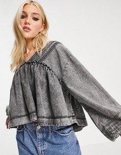 Свободный топ из выбеленного денима We The Free by Free People charlotte-Черный цвет