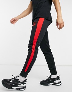 Черные спортивные брюки с красными полосками PUMA Iconic T7-Черный цвет