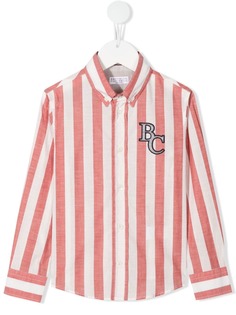 Brunello Cucinelli Kids рубашка в полоску с вышитым логотипом