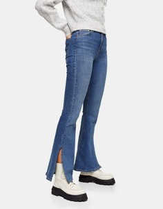 Голубые расклешенные джинсы с разрезом по нижнему краю Topshop Jamie-Голубой