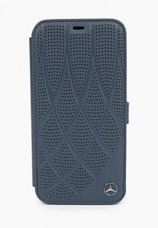 Чехол для iPhone Mercedes-Benz 12 Pro Max (6.7), Genuine leather Bow Quilted/perforated Navy